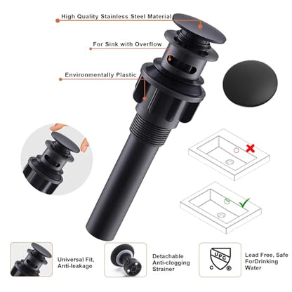 Matte Black Bathroom Sink Faucet, Unique Design and Pop Up Drain - color: Matte Black