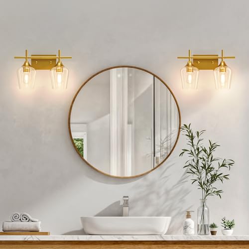 VONLUCE 2 Light Bathroom Vanity Light Fixture,Brushed Gold | Wine Glass Shades, E26 Sockets, Easy to install, Vanity Lights for Bathroom Bedroom Hallway Living Room - color: Gold, size: 2-Light