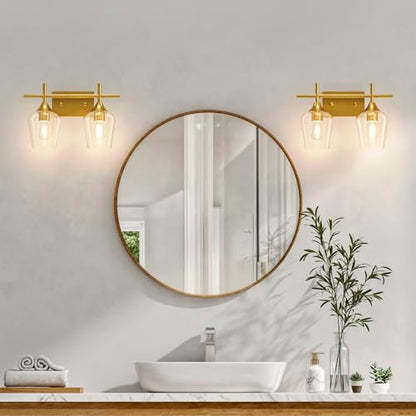 VONLUCE 2 Light Bathroom Vanity Light Fixture,Brushed Gold | Wine Glass Shades, E26 Sockets, Easy to install, Vanity Lights for Bathroom Bedroom Hallway Living Room - color: Gold, size: 2-Light