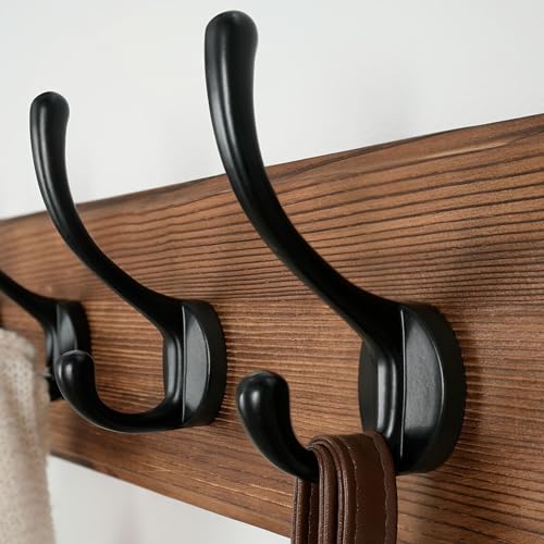 Wall Mounted Coat Rack: 38-1/4" Long, Patented, Heavy-Duty, 10-Double-Hooks Wooden Hanger Rail for Winter Coats, Hat, Jacket, Clothing - Natural & Black - color: Natural & Black, size: L=38.3"(1pcs)