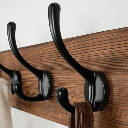 Wall Mounted Coat Rack: 38-1/4" Long, Patented, Heavy-Duty, 10-Double-Hooks Wooden Hanger Rail for Winter Coats, Hat, Jacket, Clothing - Natural & Black - color: Natural & Black, size: L=38.3"(1pcs)