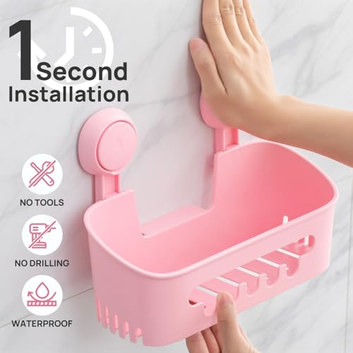 Shower Caddy Suction Cup Set Shower Organizer & Soap Holder, Pink | Toothbrush Holder, Bathroom Shelf Basket NO-Drilling, Removable Suction Storage, Waterproof Bathroom Caddy - color: 3 X Pink