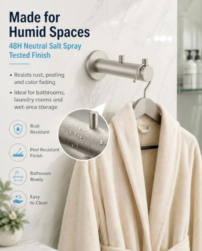 Hooks Heavy Duty Shower Hooks wall Hooks Hooks for Hanging | 304 stainless steel double hooks for bathroom, bedroom, closet, laundry, backpacks, bags and pet leashes - color: Brushed Nickel