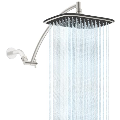 10" Rain Shower Head with 16" Metal Extension Arm, High-Pressure Showerhead | Brushed Nickel, Boosting Rainfall/Fixed Showerhead, Stainless Steel Shower Extender Adjustable Height/Angle, Easy to Install - color: Brushed Nickel, size: 16"