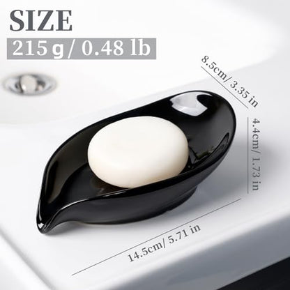 Soap Dish, Self Draining Soap Dishes 2PCS, Leaf Shape Ceramic Bar Soap Holder Drain Soap Dishes for Bathroom Sink Kitchen, Easy to Clean Keeps Soap Dry, Black, ANTIS'S HOME - color: Black-2pcs-enhanced Draining