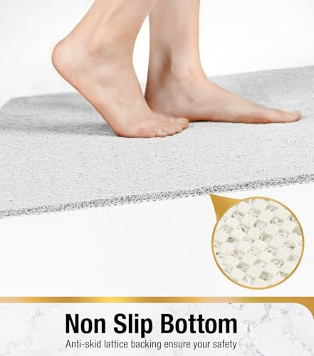 HITSLAM Bathtub Mat Non Slip, 35 x 16 Inch Long Soft PVC Loofah Shower Mat, Bath Mat for Tub Without Suction Cups, Quick Drying Bath Tub Mat for Shower and Bathroom, Easy to Clean, White - color: White