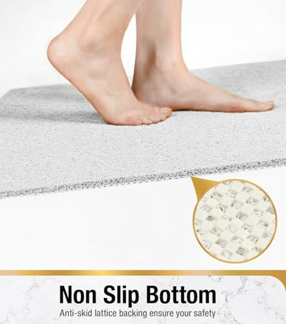 HITSLAM Bathtub Mat Non Slip, 35 x 16 Inch Long Soft PVC Loofah Shower Mat, Bath Mat for Tub Without Suction Cups, Quick Drying Bath Tub Mat for Shower and Bathroom, Easy to Clean, White - color: White