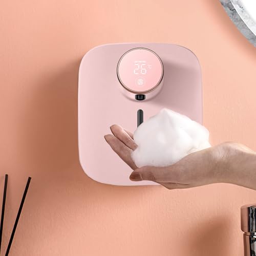 Automatic Soap Dispenser Touchless,Soap Dispenser for Kitchen Sink,Foaming Soap Dispensers-Rechargeable, Adjustable Foam Volume with Digital Display & Temperature Monitoring (Pink) - color: Pink