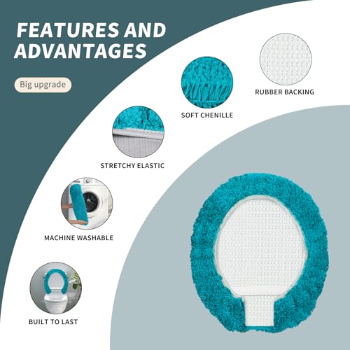 Soft Microfiber Toilet Lid Cover 17.5" x 15" Machine Washable | Solid Toilet Seat Cover Adjustable Rubber Backing Fits Most 16 -17.5" L x 14-16" W Round Oblong and Elongated Toilet Seat - color: Teal