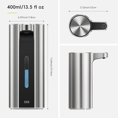 EKO Aroma Pro 13.5 fl oz Touchless Automatic Liquid Soap Dispenser, Rechargeable Hand & Dish Soap Dispenser for Bathroom and Kitchen, Waterproof, Adjustable Volume Control (Stainless Steel) - color: Stainless Steel, size: 13.5 oz (Premium Wireless Chargin