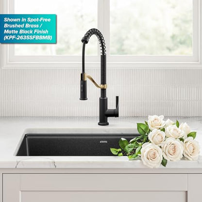 KRAUS Torak Pull Down Kitchen Faucet in Spot-Free Stainless Steel with Commercial Style Spring Spout, 2 Function Sprayer, Pre-Attached Water Lines, and Mounting Hardware, KPF-2635SFS - color: Spot Free Stainless Steel, style: Commercial Faucet