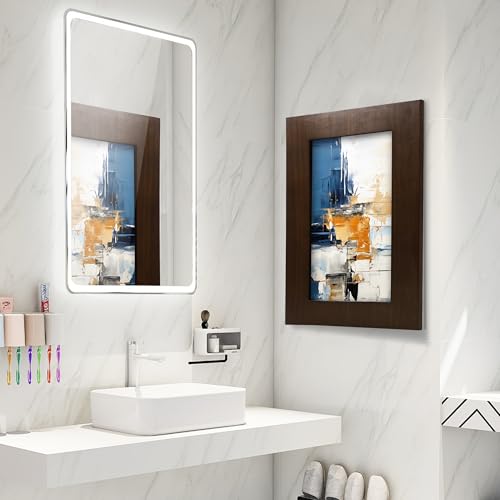 Concealed Medicine Cabinet 14×18 Recessed, Picture Frame Medicine Cabinet, Farmhouse White Wood Frame, 2 Shelves, 100% Handmade, Fully Assembled Wall Niche Insert for Bathroom (Espresso) - color: Caramel(14×18)