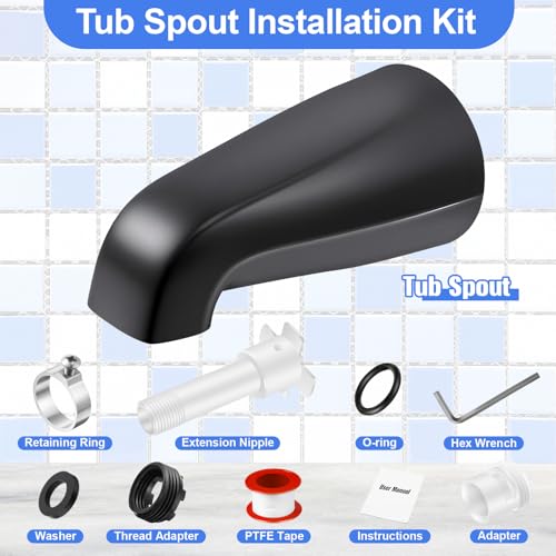 Enhon Tub Spout, Universal Fits 1/2'' Copper Pipe, 1/2'' IPS and 3/4'' IPS, Bathroom Bathtub Tub Faucet Replacement with Adapters(Without Diverter,Matte Black) - color: Matte Black, style: Without Diverter