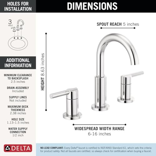 Delta Nicoli Chrome Faucet 3 Hole, 8 Inch Widespread Bathroom Sink Faucet for Vanity, Push-Pop Drain Assembly, Chrome 35749LF
