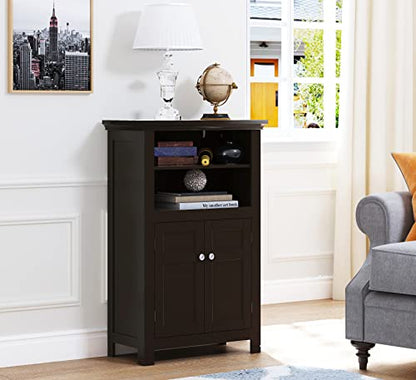 Spirich Bathroom Storage Cabinet with 2 Doors and Open Shelves, Espresso | Adjustable Shelves, Anti-Tip Device, 23.62"W x 11.81"D x 37.2"H, Floor Cabinet for Bathrooms, Entryways, & Living Rooms - size: 37.2'' Tall