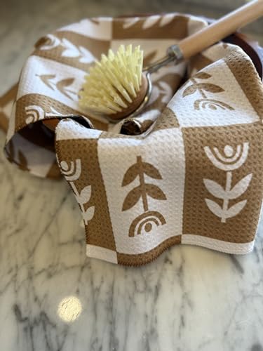 Kitchen Towels, Dish Towels for Kitchen, 2 Pc Kitchen Towel Set | Microfiber Waffle Towels, 16 x 26 inches, with Hanging Loops, Reusable Tea Towels, Cute Kitchen Towels - 2 Pack - color: Tan Checkered