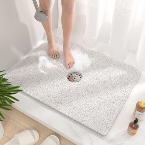 Shower Mat Non Slip 32 x 24 inch: Loofah Anti Slip Shower Mat,Non Slip Bathtub Mat for Inside Shower,Quick Drying Shower stall mat with Drain Hole in Middle,for Shower,Bathroom and Wet Areas - color: White