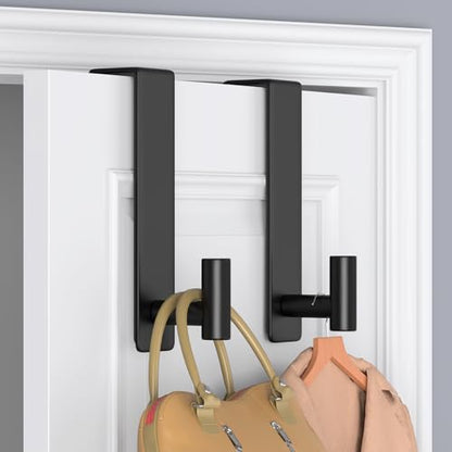 WUIVIUT T-Shaped Over Door Hooks - Fits Wooden & Metal Doors Less Than 1.77" Wide,Door Hanger for Office,Bedroom Heavy-Duty Stainless Steel Doors(T Shape 2 Pack, Fits 1-3/4'' Thick) - size: T Shape 2 Pack, Black