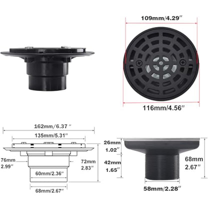 RANDOM Round Shower Drain Kit Matte Black with Adjustable Base Flange,4 Inch Shower Drain Cover with Threaded Adapter,Removable Invisible Look 304 Stainless Steel - color: A-matte Black-4″ Round With Base Flange