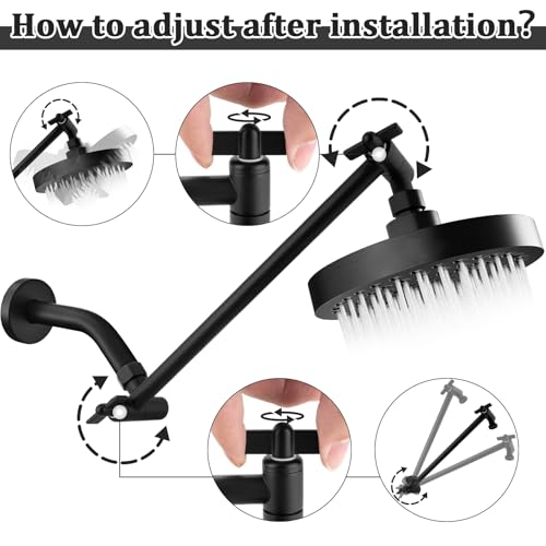 Rain Shower Head Extension 12 Inch Adjustable Rain Shower Head Extension Arm Stainless Steel Shower Head Holder G1/2 Universal Connector Compatible(Matte Black) - color: Matte Black