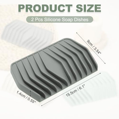 uxcell 2Pcs Soap Dish with Drainage, Silicone Self Draining Soap Bar Holder Sponge Shampoo Bars Tray for Bathroom, Shower, Bathtub, Kitchen, or Countertop(Gray) - color: Gray