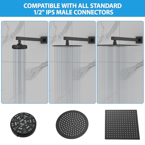 Lordear Wall Mounted Shower Arm, 20 Inch Shower Pipe with Flange, 1/2 NPT Square Shower Stem for Shower Head, Matte Black - color: Matte Black