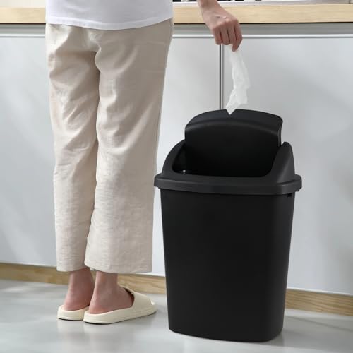 Pack of 4 Plastic Trash Can Wastebasket, 7 Gallon | Black, Commercial Office and Bathroom Use, Durable Easy-Clean Bin, Space-Saving Shape - size: 7 Gallon