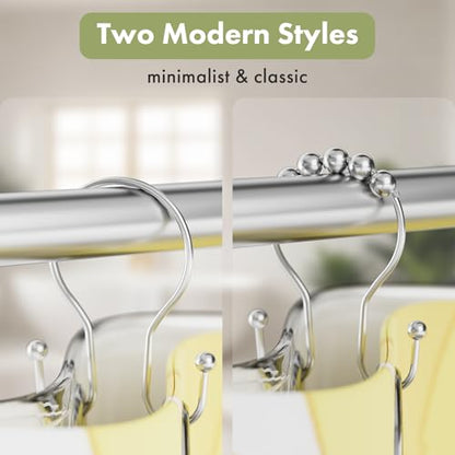 AmazerBath Chrome Shower Curtain Hooks Shower Curtain Rings, Simple Double Sided Shower Curtain Hooks Rust Proof, Smooth Glide Metal Shower Hooks for Shower Curtain Rod, 12 Pcs Shower Rod Hooks - color: Chrome, style: Minimalist - Double Shower Hooks