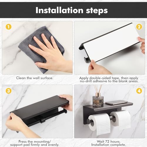Double Toilet Paper Holder with Shelf, Wall Mount Tissue Roll Holder for Bathroom, 304 Stainless Steel Commercial Toilet Tissue Dispensers with Phone Shelf(Grey) - color: Grey