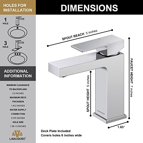 Chrome Single Hole Bathroom Faucet, BF307-C | Modern Single Handle Bathroom Sink Faucet Vanity Faucet with Drain Assembly, Deck Plate Included - color: Chrome