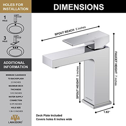 Chrome Single Hole Bathroom Faucet, BF307-C | Modern Single Handle Bathroom Sink Faucet Vanity Faucet with Drain Assembly, Deck Plate Included - color: Chrome