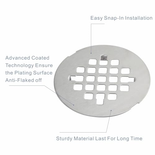 HIDROP Brushed Nickel Snap-in Shower Floor Drain Cover,4-1/4" OD Round Grid | Stainless Steel Shower Floor Drain, Replacement Shower Drain Cover, Hair Catcher, Easy-to-Install, Round Bathroom Drain Cover - color: Brushed