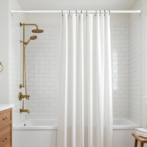 Tension Curtain Rod 28 to 48 Inches, White Tension Rod Adjustable Curtain Rod Non-Slip Shower Curtain Rod No Drill Shower Rod Spring Tension Shower Curtain Rod Bathroom Curtain Rod - color: White, size: 28-48 inch