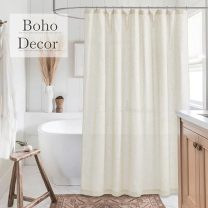 KGORGE Natural Linen Shower Curtain for Bathroom - Linen Blend Button Hole Semi Sheer Lightweight Waterproof Shower Curtains for Bathtub, 54 x 78 inches Long, Hooks Included | Semi-Sheer Waterproof Fabric Lightweight Button Hole for Bathtub, 12 Rust-Proof