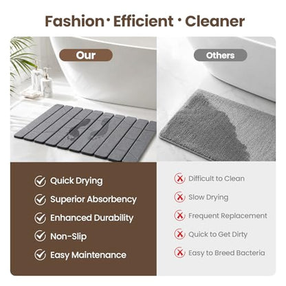 Gray Non-Slip Stone Bath Mat for Bathroom, Foldable Quick Dry | Mosthink Diatomaceous Earth Mat for Bathroom Bath Super Absorbent, Easy to Clean( 23.6'' x 15.3'') - color: Grey