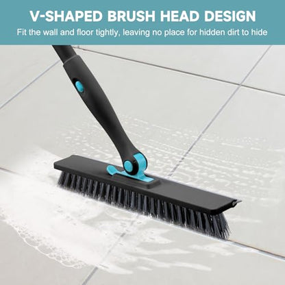 nacena Shower Scrubber with Long Handle, 4 in 1 Tile Tub Scrubber Brush with 3 Detachable Cleaning Heads and V-Shaped Grout Brush Shower Cleaner Brush for Bathroom Kitchen Toilet Tub Sink Wall, Black - color: Black, size: 2 pads+brush