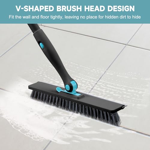 nacena Shower Scrubber with Long Handle, 4 in 1 Tile Tub Scrubber Brush with 3 Detachable Cleaning Heads and V-Shaped Grout Brush Shower Cleaner Brush for Bathroom Kitchen Toilet Tub Sink Wall, Black - color: Black, size: 2 pads+brush