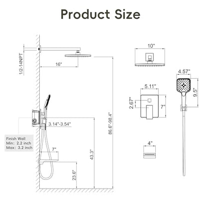 Gabrylly Shower System with Tub Spout, Wall Mounted Tub Shower Faucet Set for Bathroom with High Pressure 10" Rain Shower head and 3-Setting Handheld Shower Head Set,Brushed Nickel - color: brushed nickel 01