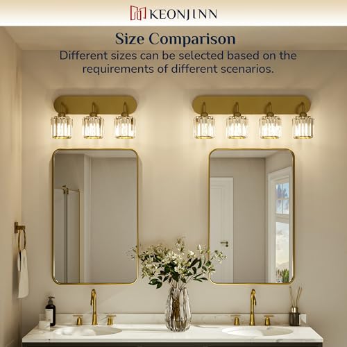 Keonjinn 3-Light Gold Bathroom Light Fixtures, Crystal Bathroom Vanity Lights Over Mirror, Gold Vanity Lighting Fixtures with Crystal Square Shades (E26 Base, Blub Not Included) - color: Gold, size: 3-Light