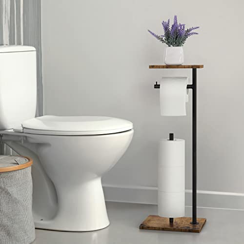 Rustic Brown Farmhouse Toilet Paper Dispenser - FreeStanding Tissue Roll Holder with Shelf for Bathroom Toilet Paper Storage - color: Brown