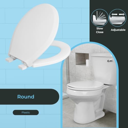 Centoco Round Toilet Seat, Slow Close, Light Weight, 3700SC-001, White | Plastic, Light Weight Residential, Closed Front with Cover, Made in the USA - color: White, size: Slow Close Round