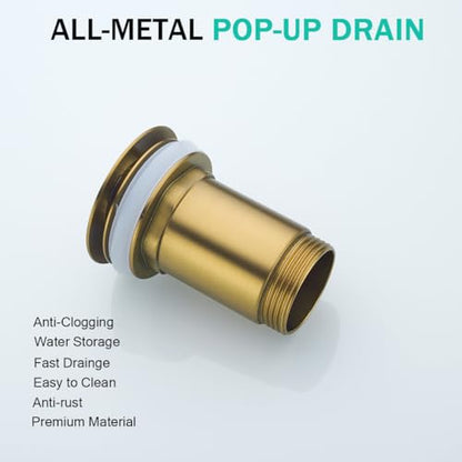 All Metal Bathroom Sink Drain,Pop-up Drain with Detachable Basket Stopper,Anti-Clogging Drain Strainer,Hair Catcher,for Vanity Vessel Sink Without Overflow,Champagne Bronze,SE83997PB-CB - color: Champagne Bronze(without Overflow)