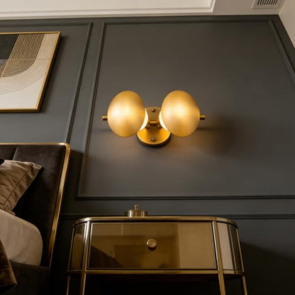Modern Gold Mushroom Wall Sconces, Globe Spherical Wall Lamp | Mid Century, Small Brass Vanity, Single Ball Lights Fixture, Contemporary Milk Glass - color: Gold, size: 2 Heads