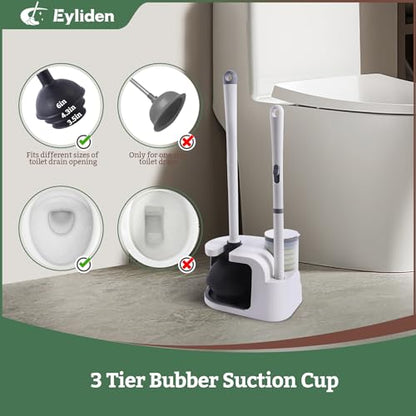 Eyliden Toilet Brush and Plunger Set, Disposable Wand Kit with 10 Refills | Pre-Soaked Concentrated Cleaner Sponge, Touch-Free, 2-in-1 Compact Holder, Powerful Suction Cup, Bathroom Cleaning System - color: White