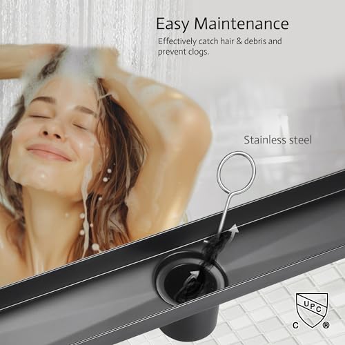 36 Inch Linear Shower Drain, Matte Black Shower Drain, Removable Grate, 304 Stainless Steel, Easy to Install and Clean for Bathrooms (Drain Base Not Included), LSD-15B-36B - size: 36 inch