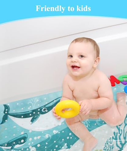 Secopad Bathtub Mat Non Slip, Cute Tub Mat, 40" x 16", Whales | Rectangular, Anti-Slip, Machine Washable, with Drain Holes and Suction Cups,For Bathtub and Shower Floor, for Toddler & Kids - color: Whales