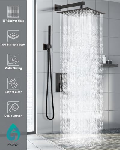 Aolemi Shower System with Rain Head and Handheld,16-Inch,Bronze | High-Pressure Shower Faucet Set with Dual-Function Handheld,Rough-In Valve,1.8 GPM,Wall-Mount Trim Kit - color: Bronze, size: 16 Inch