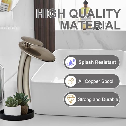 Brushed Nickel Waterfall Bathroom Faucet Tall Body and Pop Up Drain - color: Brushed Nickel, size: Tall Body