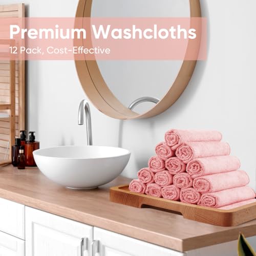 HOMEXCEL Washcloths 12PK, Ultra Soft&Highly Absorbent Face Towels, 12X12 in | Multi-Purpose Towels, Microfiber Wash Cloths for Bathroom, Hotel, Spa, Gym, and Kitchen, Machine Washable, Pink - color: Pink