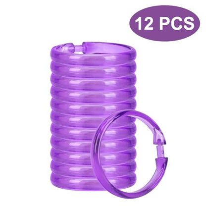 Purple Shower Curtain Hooks - 12 Pcs Circular Plastic Shower Curtain Rings for Bathroom - O Shaped Transparent Purple Shower Hooks Rings for Shower Curtain Rod - color: Transparent Purple